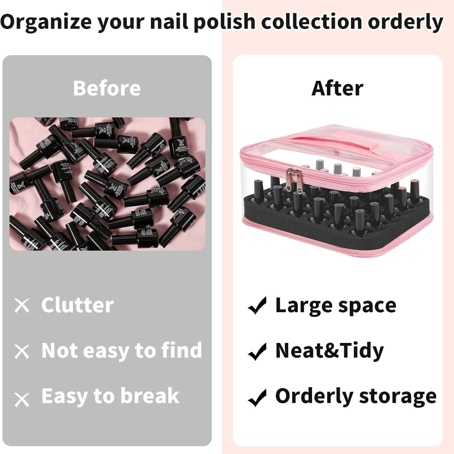 Beloving Clear Nail Polish Organizer Holds 30 Bottles PVC Nail Polish Case Se…