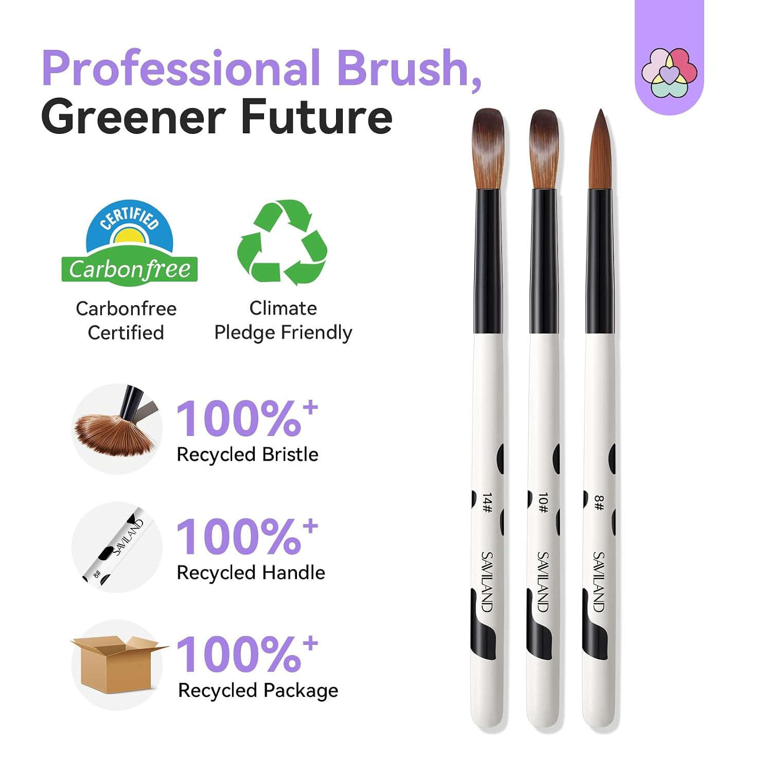 Saviland 3Pcs Acrylic Nail Brush Set, Size 8/10/14 Kolinsky Acrylic Nail Brushes