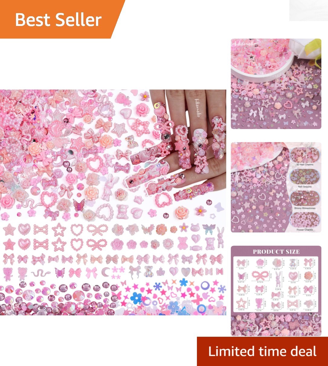 400Pcs Pink Nail Charms Kit: 3D Gems & Rhinestones for DIY Art