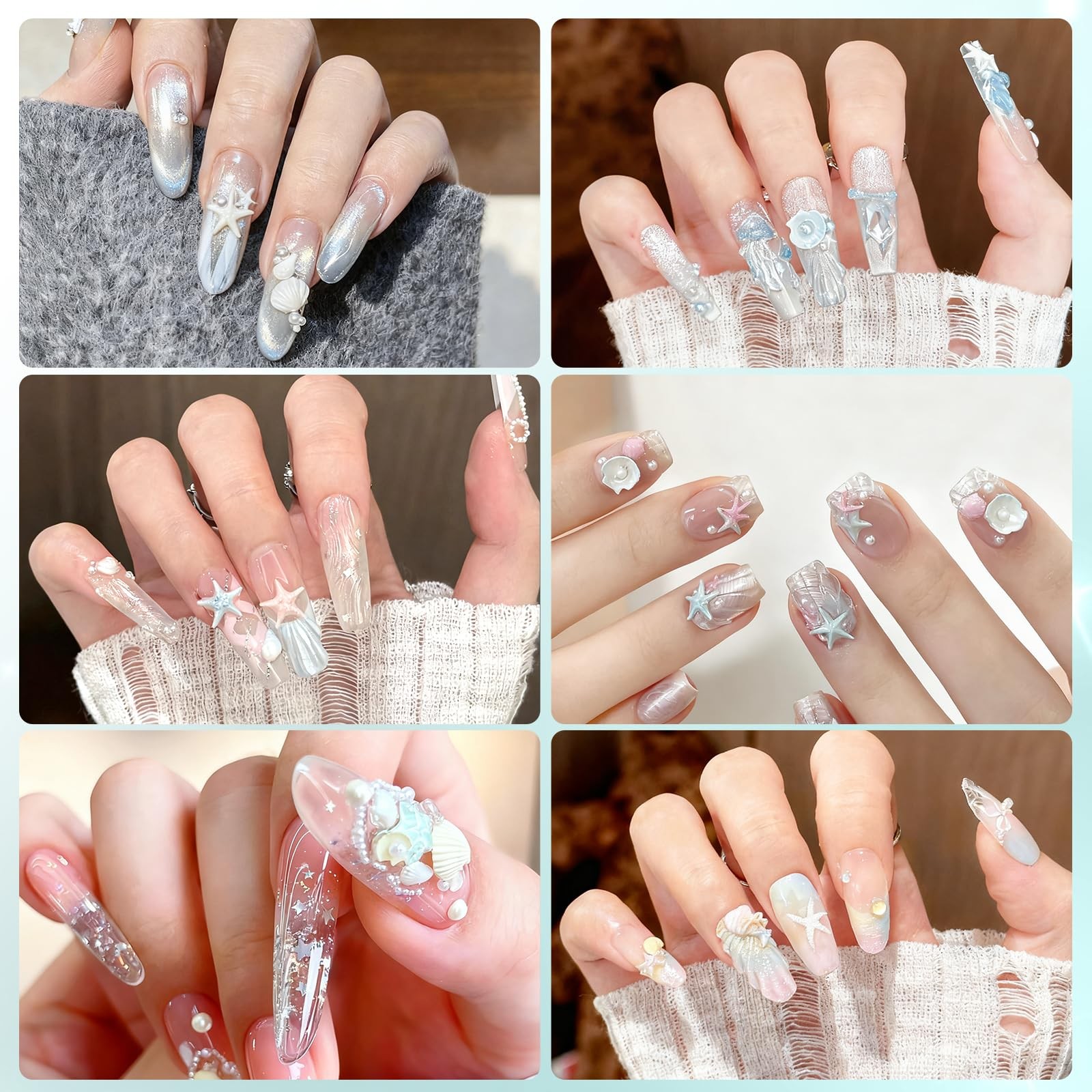 3D Nail Molds for Nail Art, Sea Shell Silicone Nail Molds DIY Ocean Charms Na…