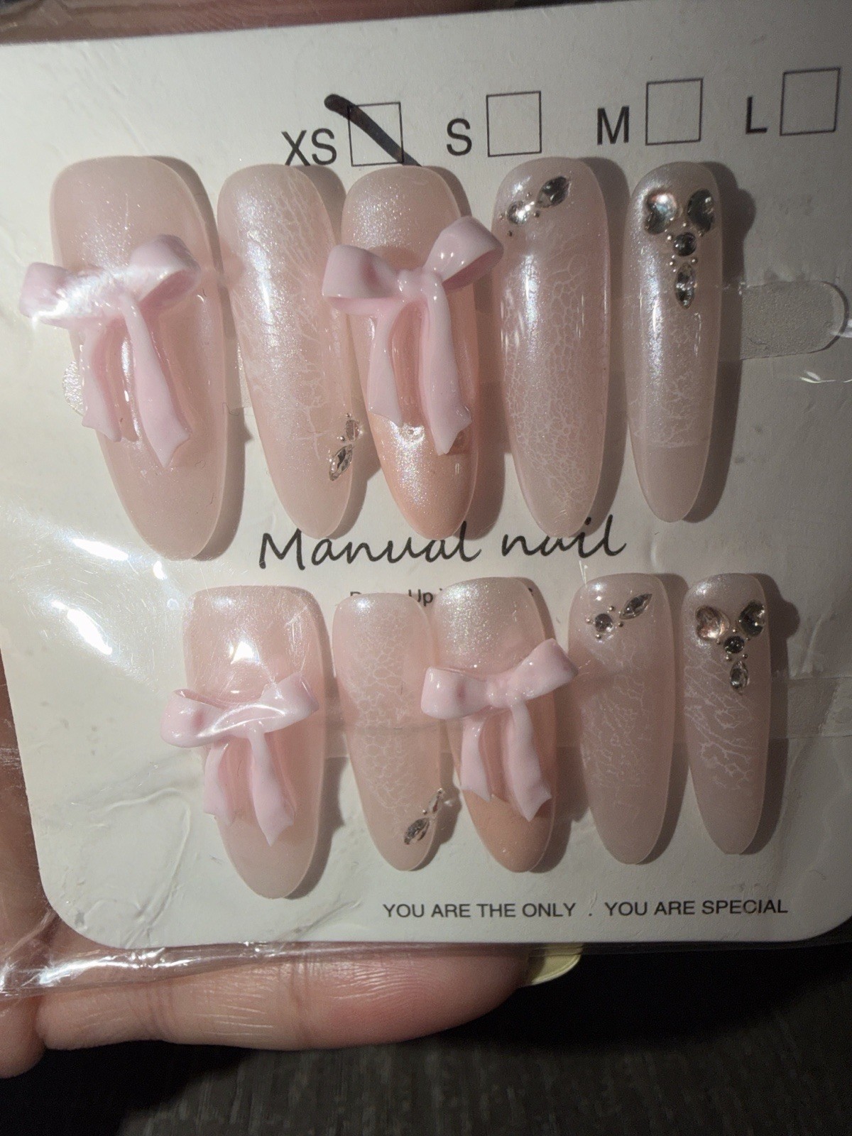 3 Sets X-SMALL Long Coffin 3D Full Cover Press-On Nails Floral Pink/Nude