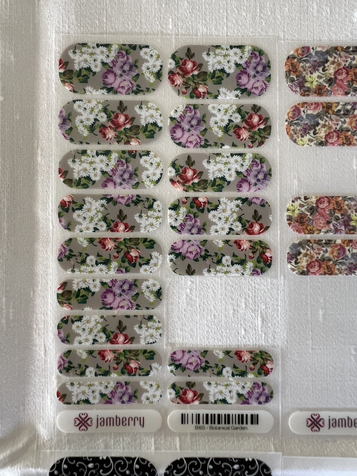 Jamberry Nail Wraps, Botanical Garden, Memory Lane, Black Floral, Silver Floral