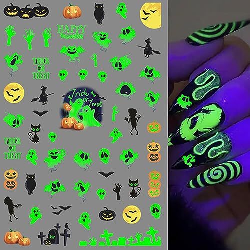 6 Sheets Glow in The Dark Halloween Nail 6 Sheets, Halloween Glow in the Dark