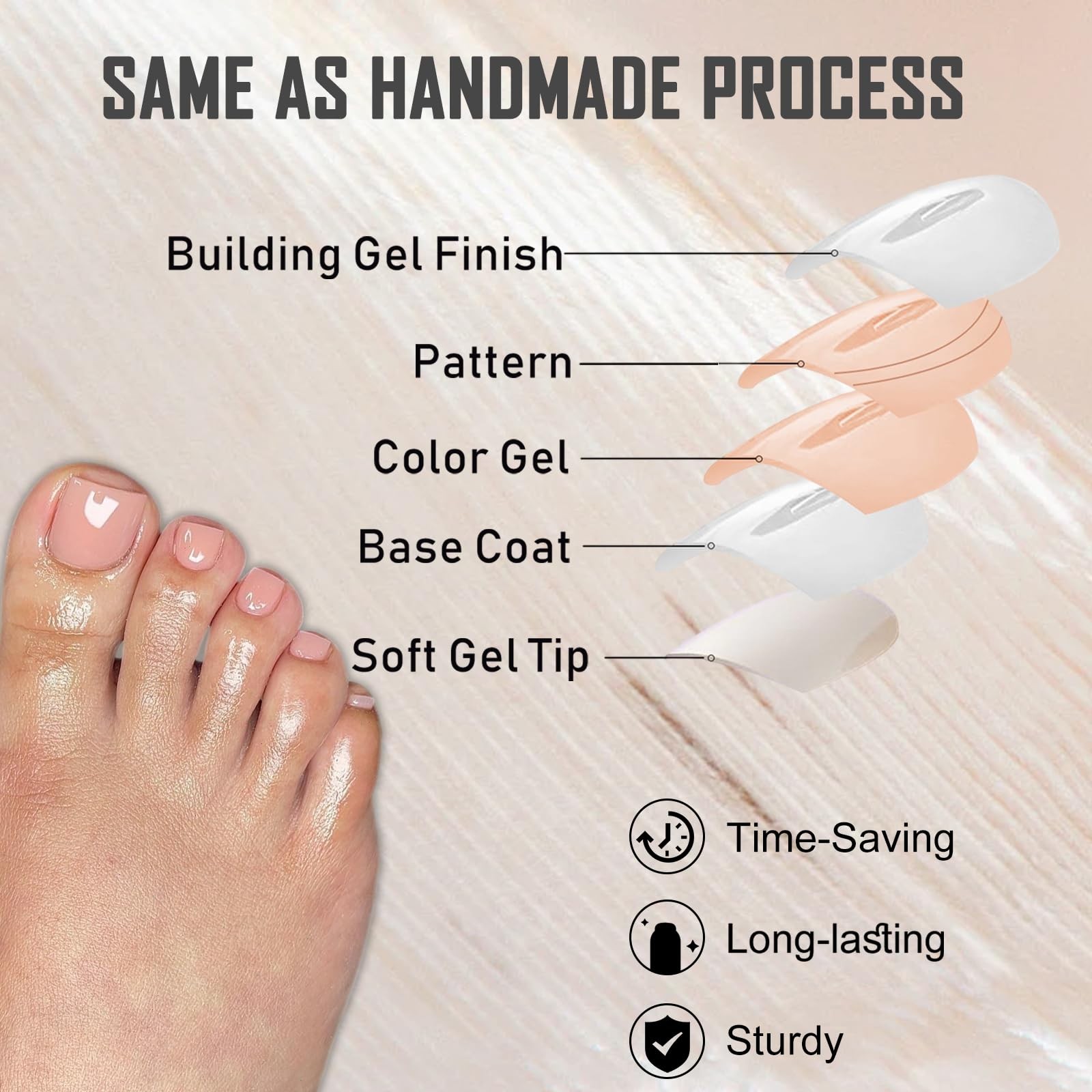 240 Pcs Nude Press-On Toenails with Glue – Reusable Acrylic False Nails