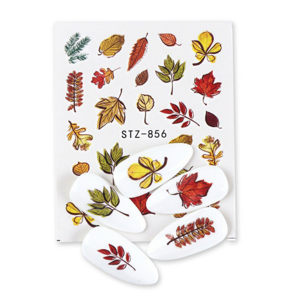 Nail Art Water Decals Stickers Transfers Autumn Winter Green Maple Oak Leaf NH15