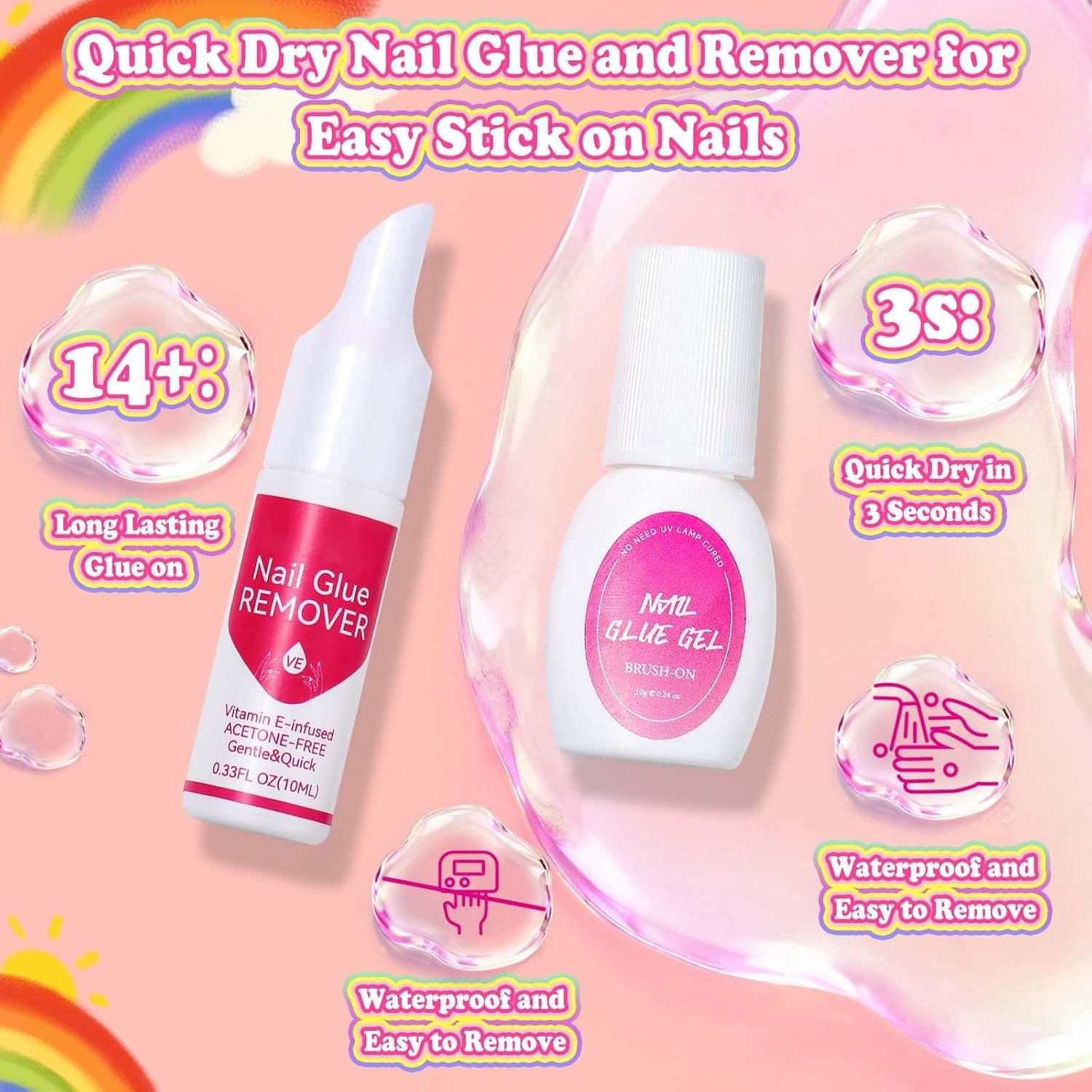 576 Pcs Kids Nails and Glue, Girls Press Ons Nail Art Kit with Storage Case, Fak