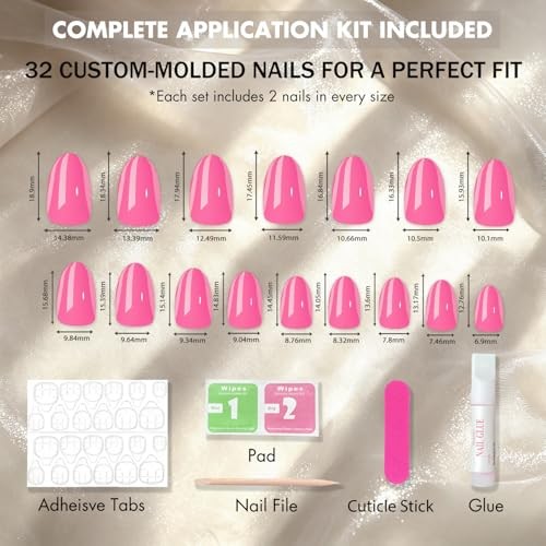 Almond Soft Gel Press on Nails – 32 Pcs – 16 Sizes – Chrome Cat Eye – Royal Blue