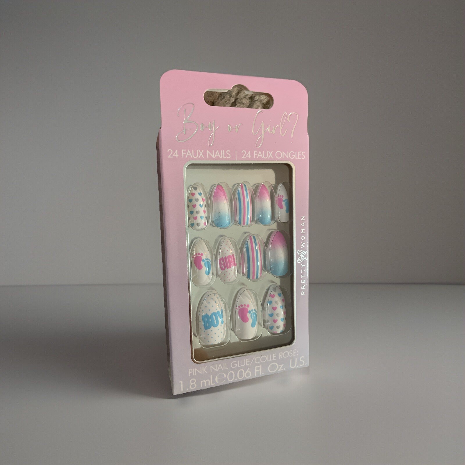 Boy or Girl? Faux Nails 24 With Glue Included. Pregnancy expecting gender reveal