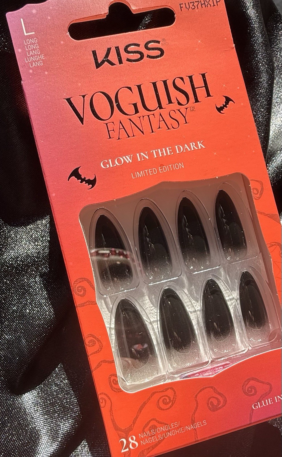 kiss Press On Nails,Voguish Fantasy Black Halloween Almond~Includes Free Gifts👻