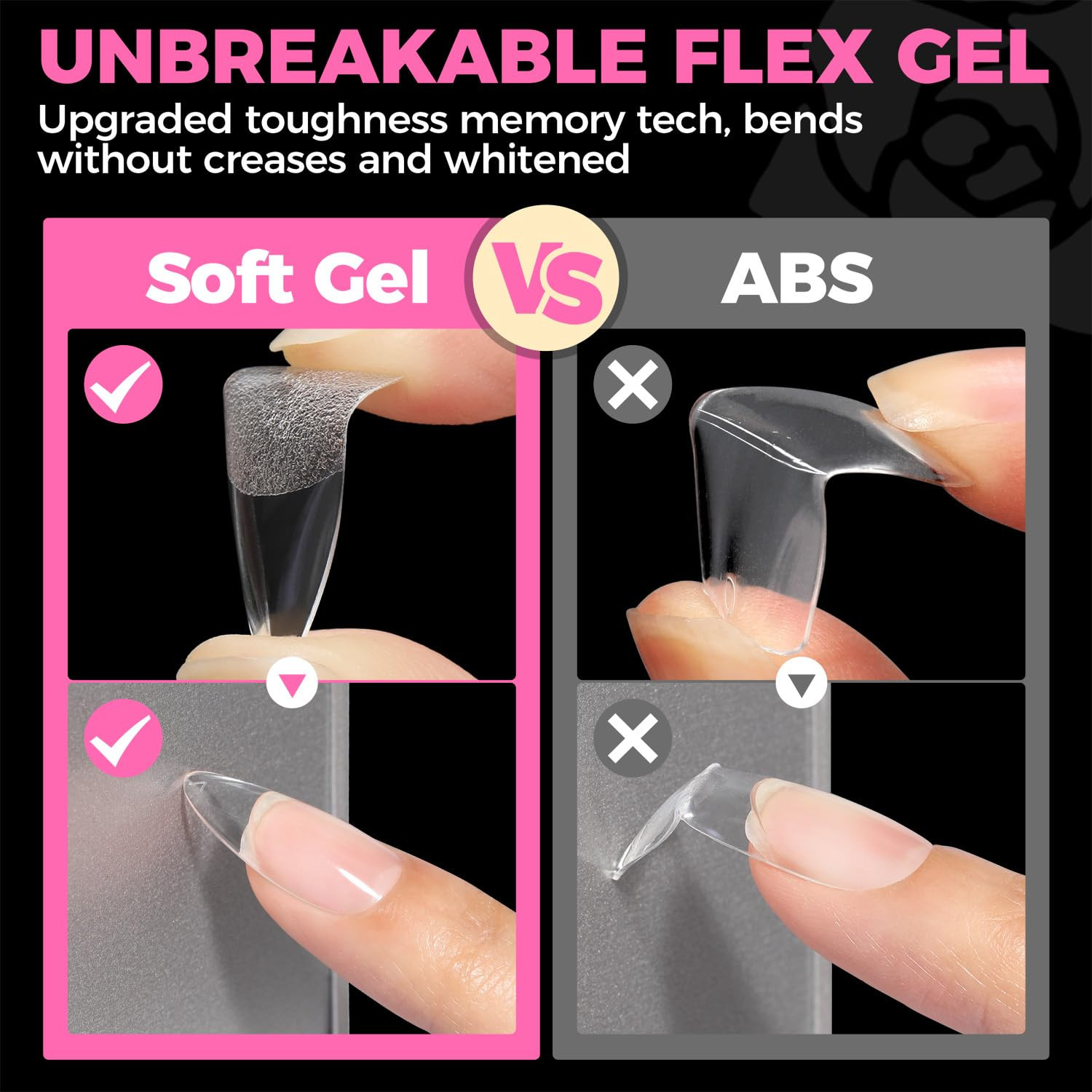 UNA GELLA Almond Gel Nail Tips, 504PCS Pre Etched Clear Fake Nails Tips Medium A