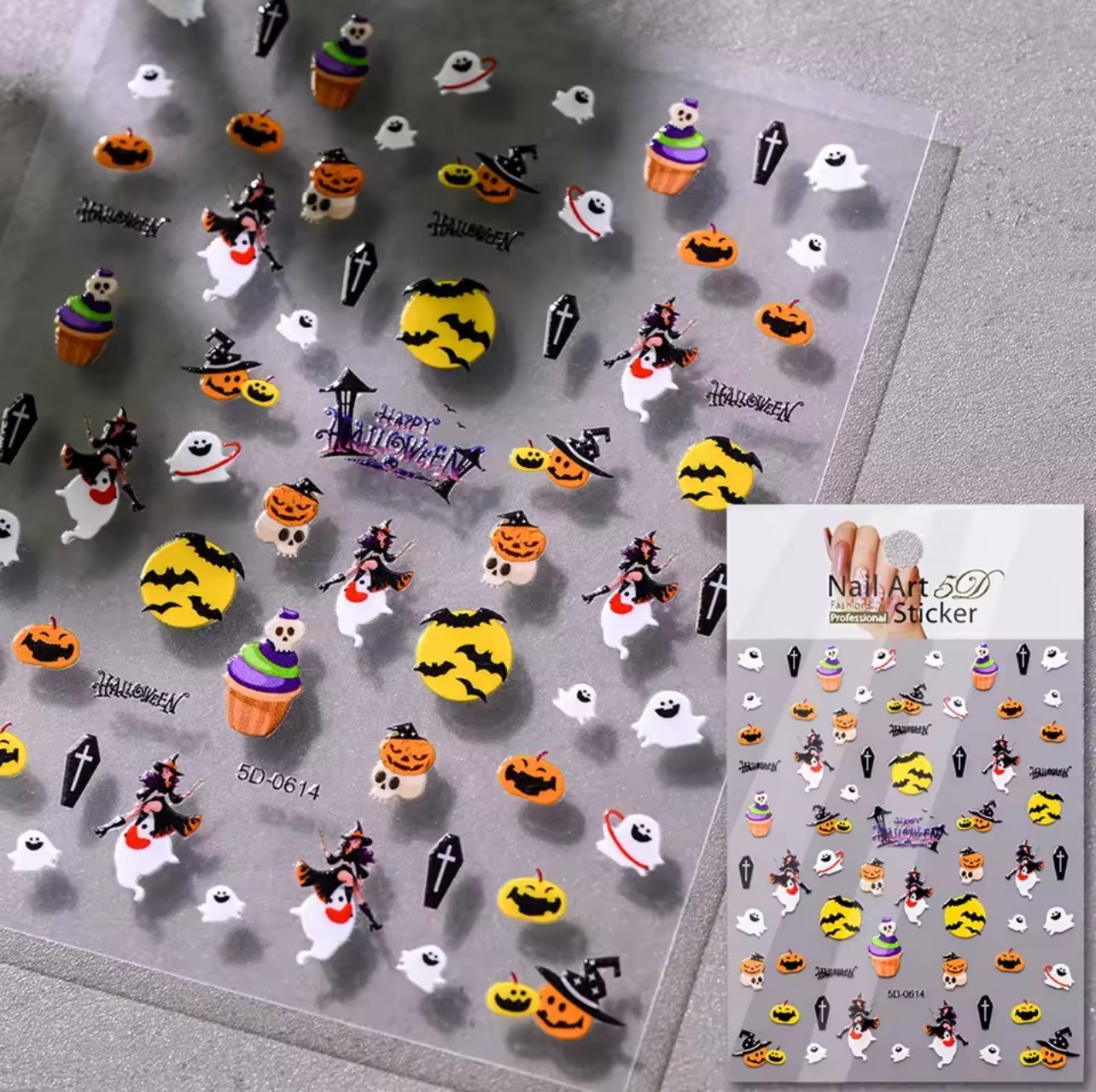 Halloween 5D Nail Art Stickers Spooky Pumpkins Bats Ghosts Design DIY Nails 0614