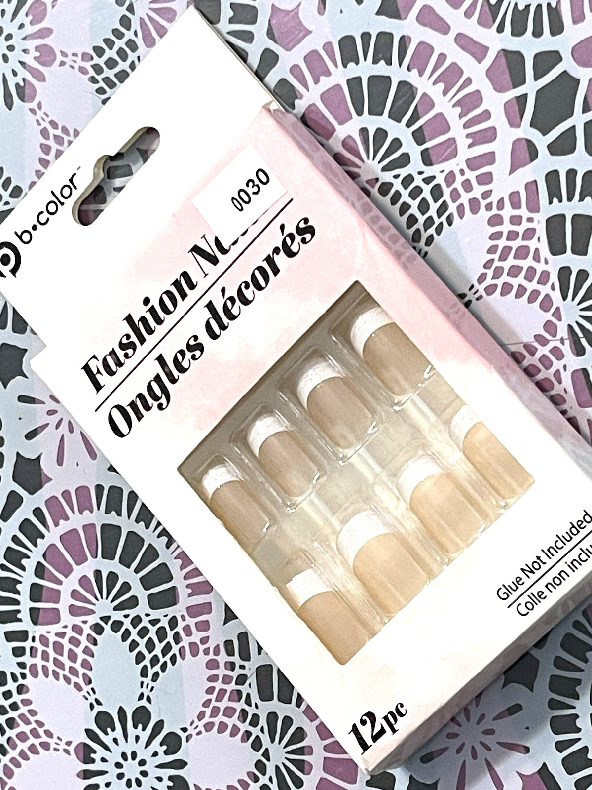 B Color Fashion Nails NUDE SHEER with FRENCH & GLITTER Short Press On Manicure