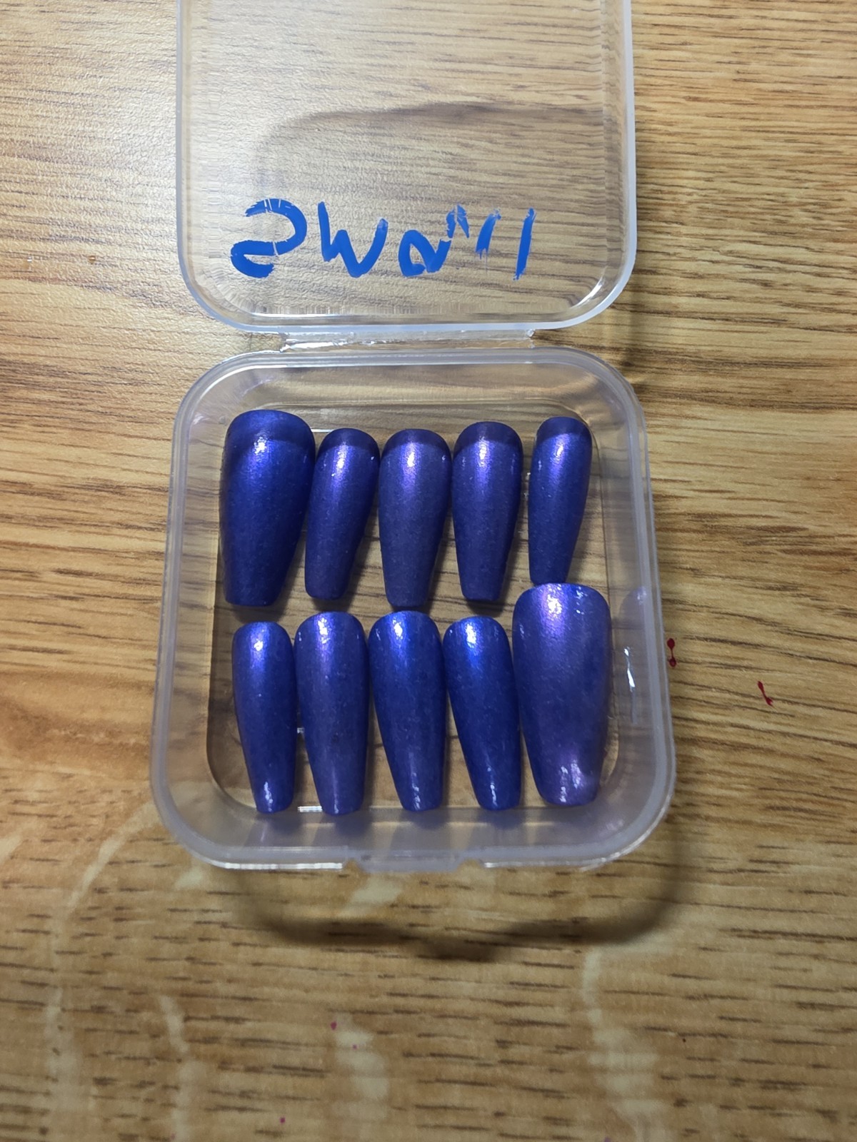 Hand Made Blue Iridescent Coffin Press On Nails