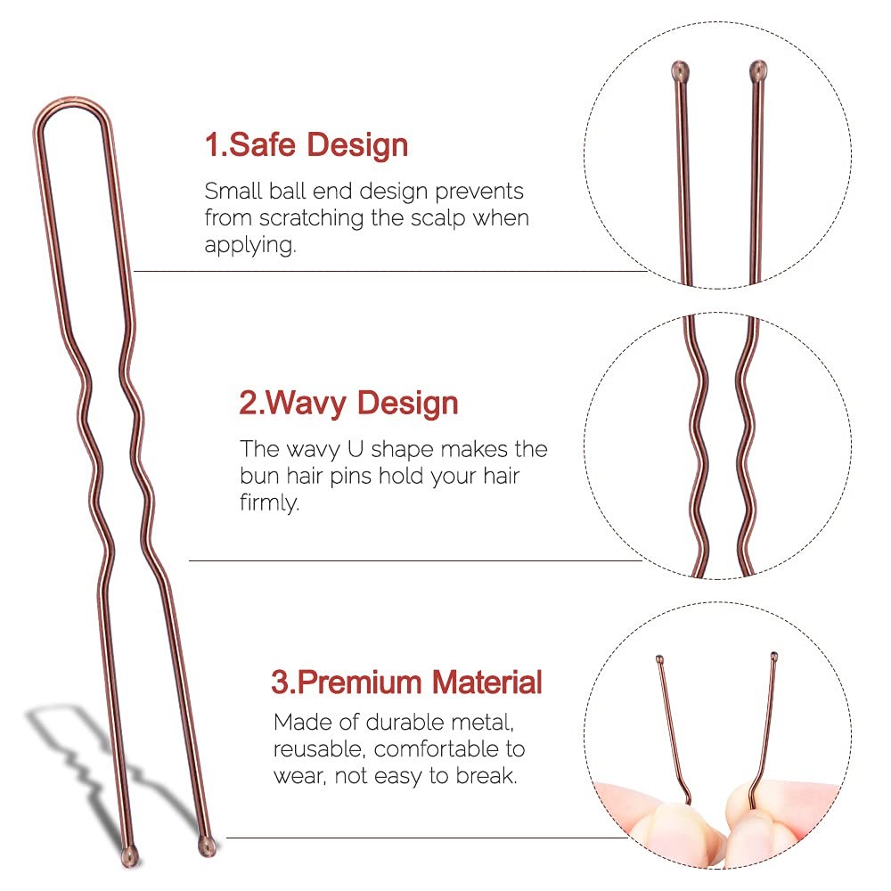 U Shaped Hair Pins, IKOCO 2.4inch Pins for Women with Storage Box, Brown