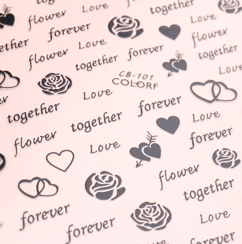 Spring Valentine’s Day Nail Sticker Heart Love Rose English Letters DIY NH21