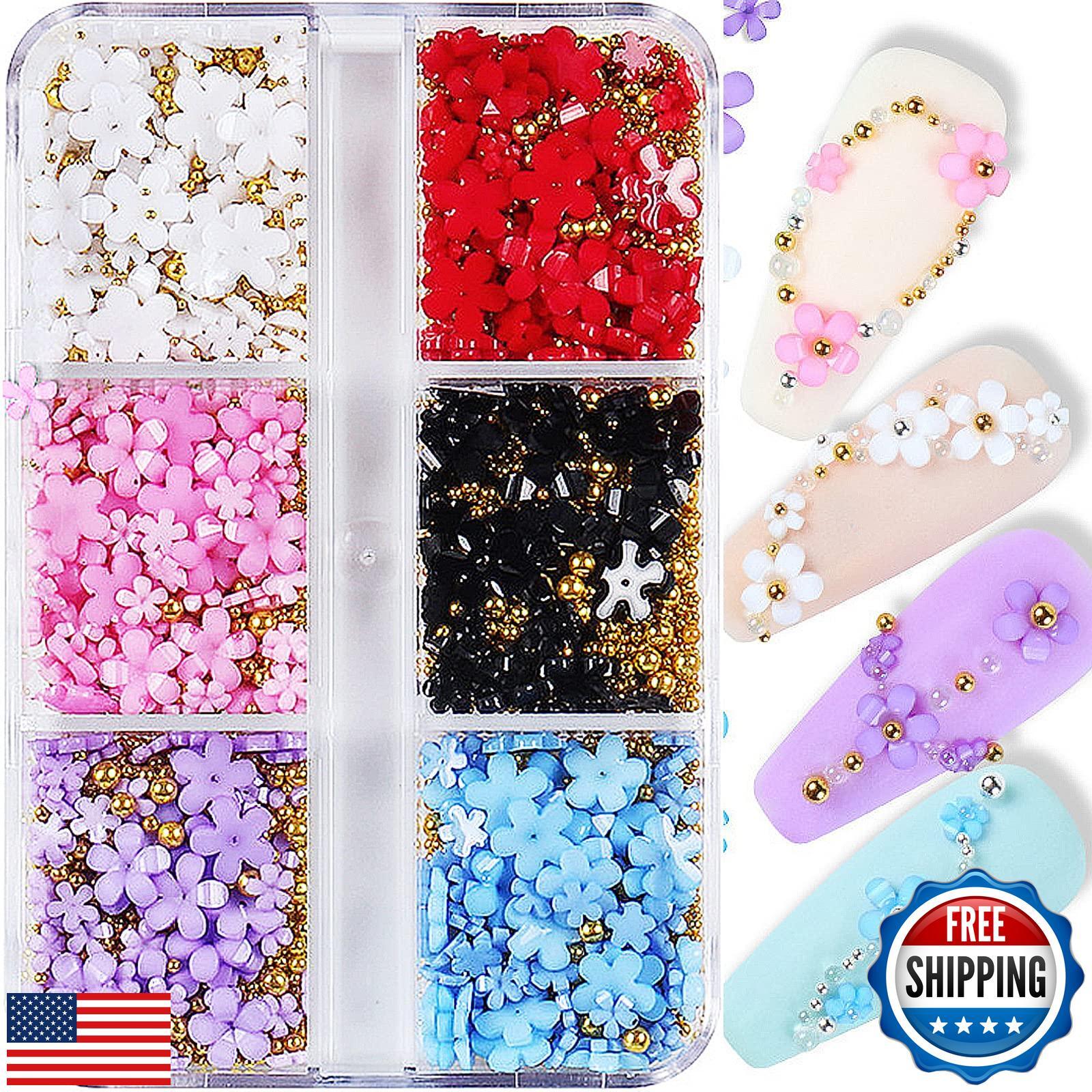 3D Colorful Flower Nail Charms White Pink Color Blue Purple Black Flowers Acr