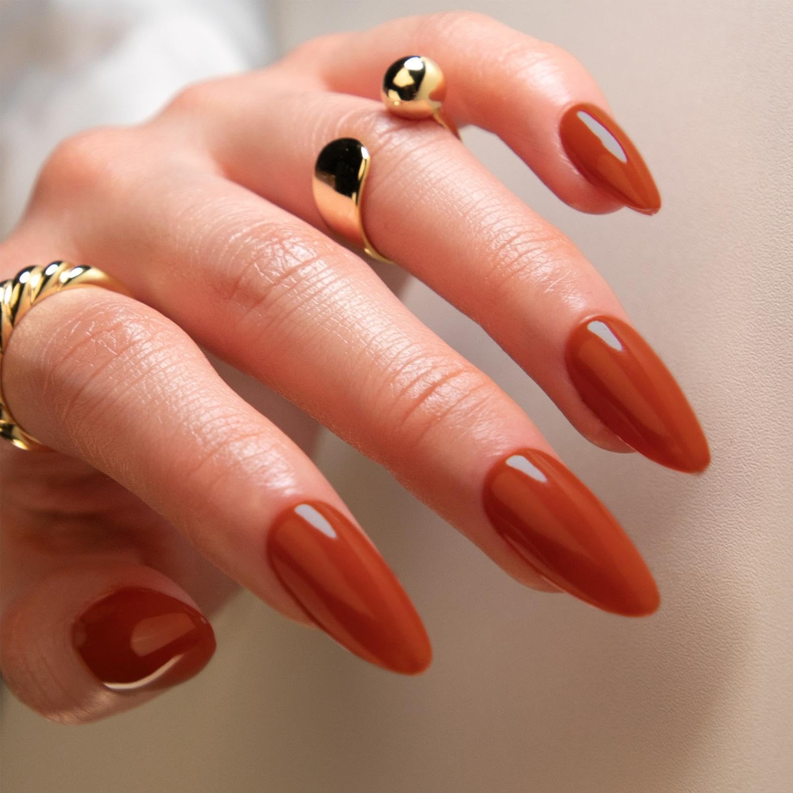 Orange Press on Nails Upgrade Medium Almond Pure Color Acrylic Nails Reusable…