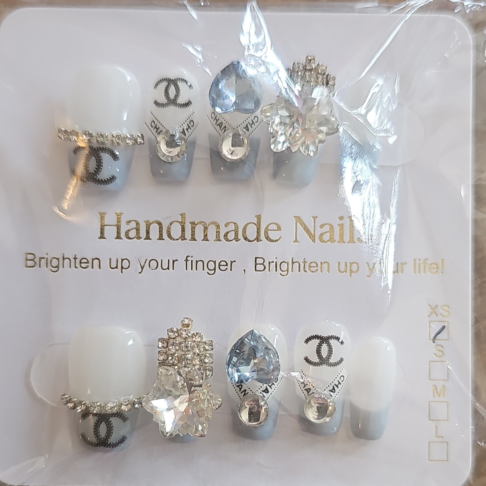 10 Sets Handmade Press On Nails Mixed Designs Bling Charms Glossy/ Full Cover