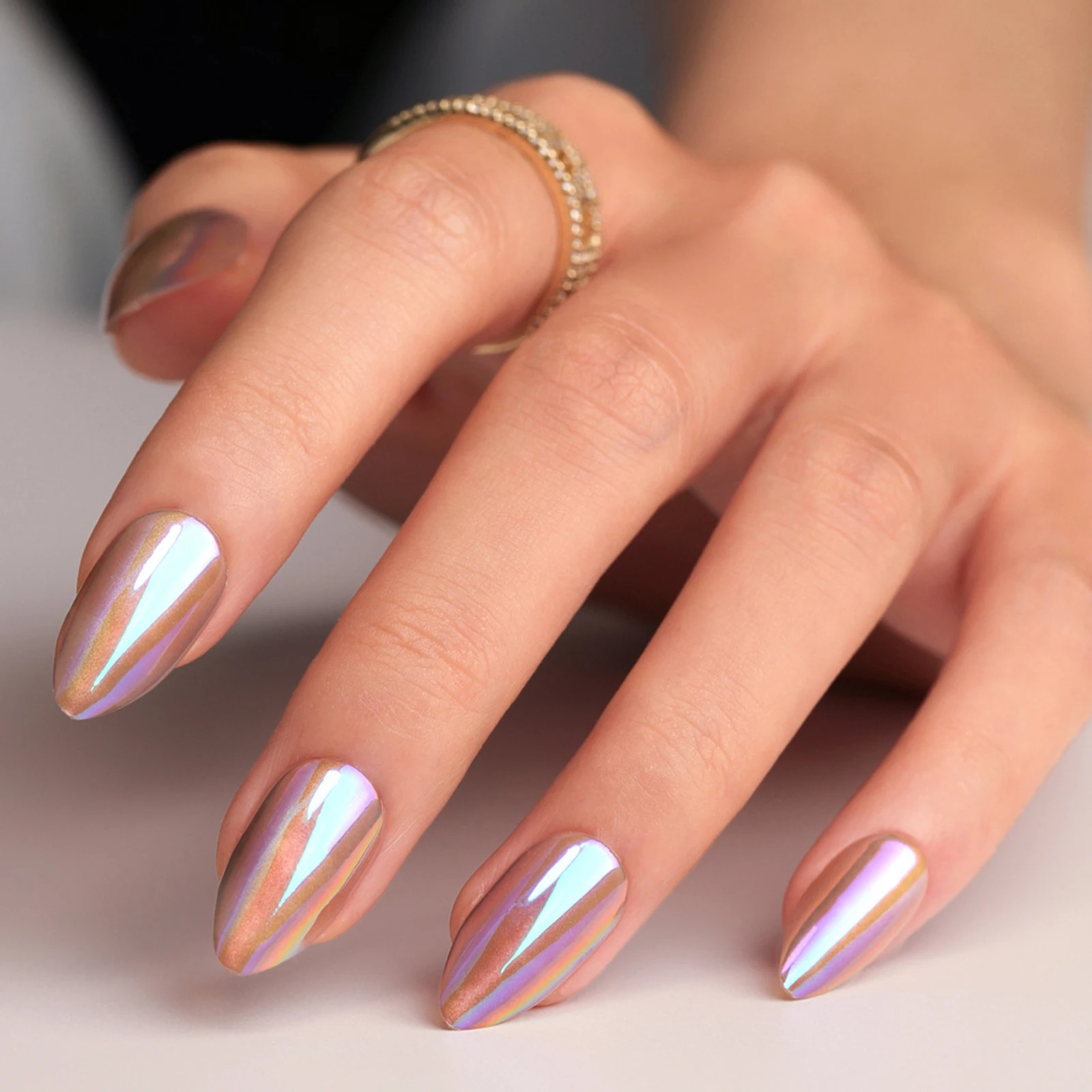 24pcs Red Aurora Gradient Almond Press On Nails