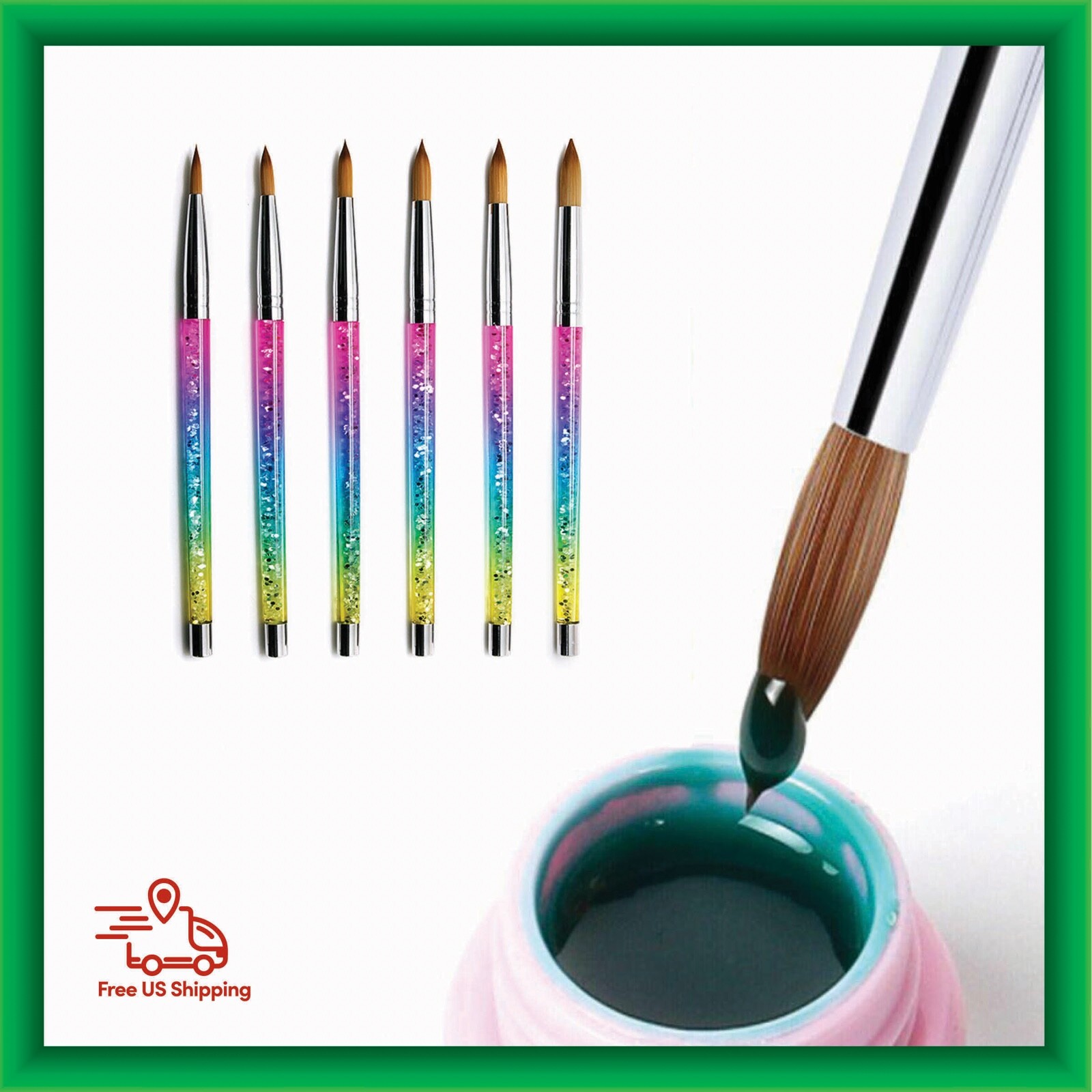 Kolinsky Acrylic Nail Brushes Rainbow Glitter Handle UV Gel Painting Tool Brush