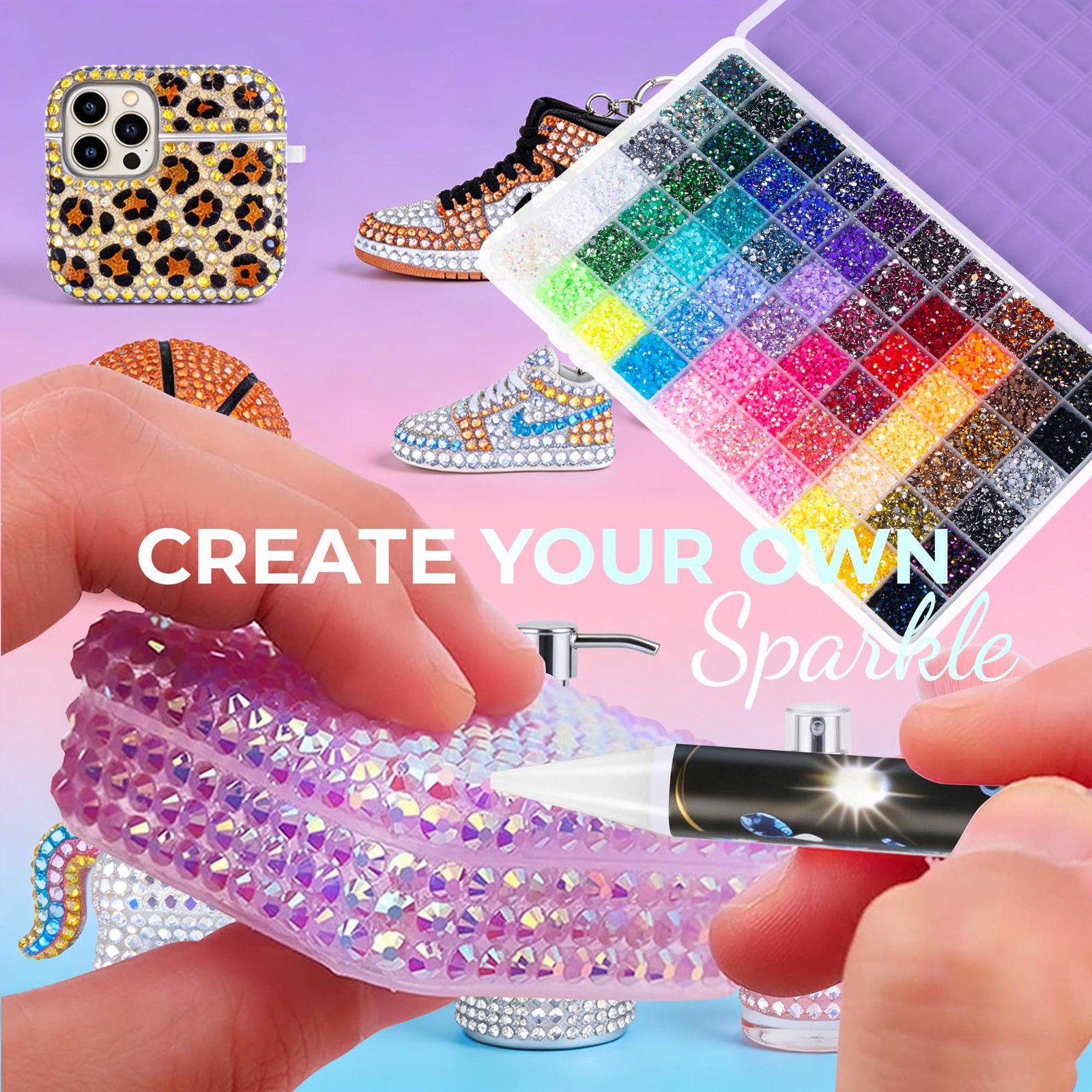 Bedazzling Kit 48000Pcs 60 Colors Resin Jelly Rhinestones, Multicolor 3mm Fla…