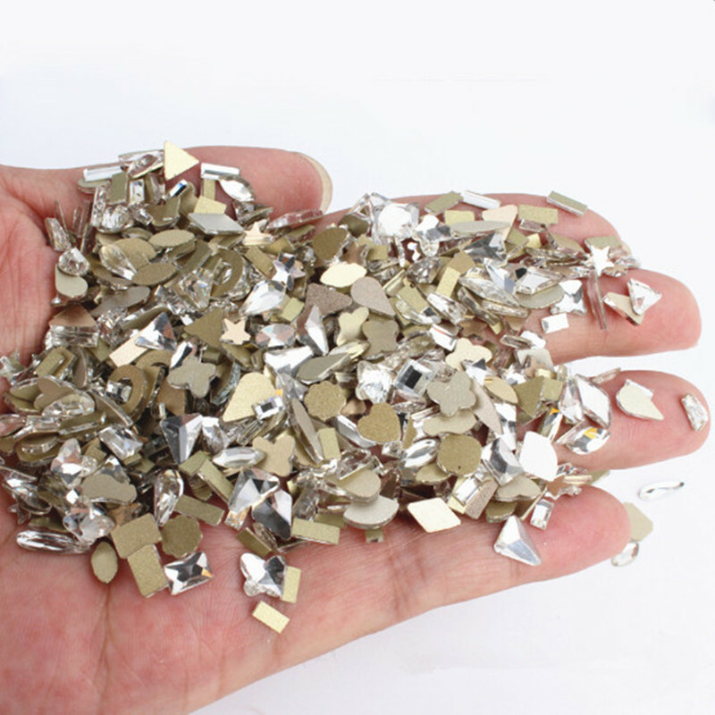 100pcs Nail Art Rhinestones Flat Back Mix Shapes 3D Decor Elongated Glass Stones