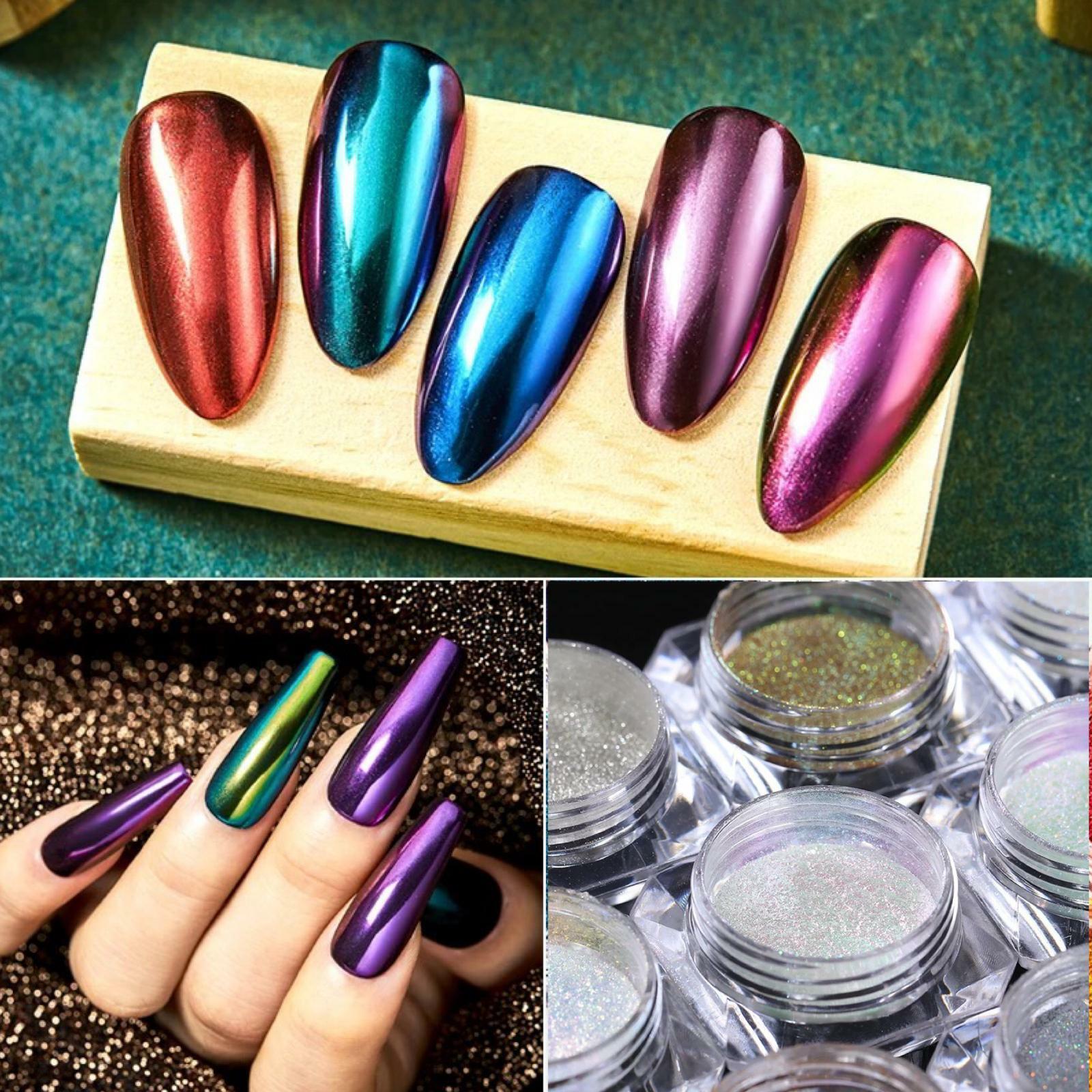 CHAMELEON MIRROR POWDER 12 COLOURS MERMAID CHROME RAINBOW AURORA EFFECT NAILS