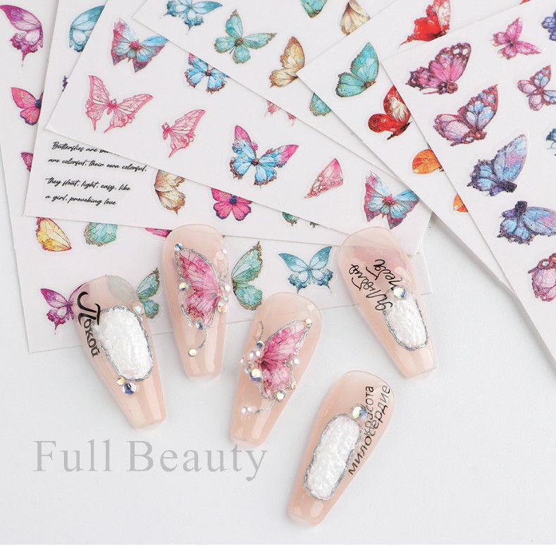 3D Nail Art Stickers Decor Colorful Butterfly Nail Decals Self-Adhesive NS49