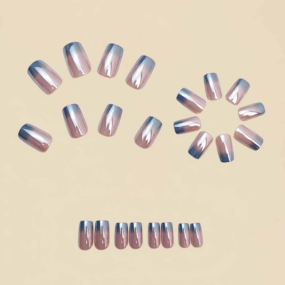 24pcs Nude Pink Gradient Silvery Mirror Press-On Nails, Long Square Reusable