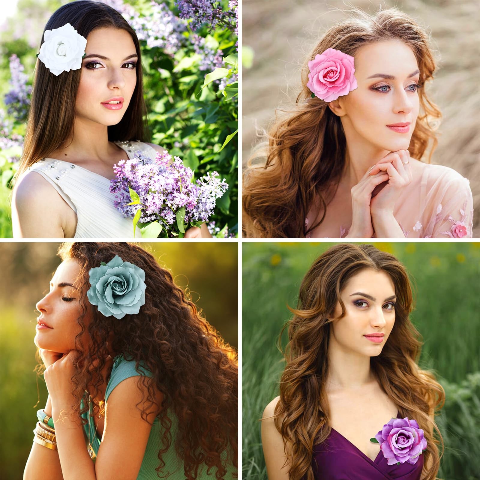 inSowni 16 Pack Realistic Big Rose Flower Hair 1 Count (Pack of 16), 16PCS S1