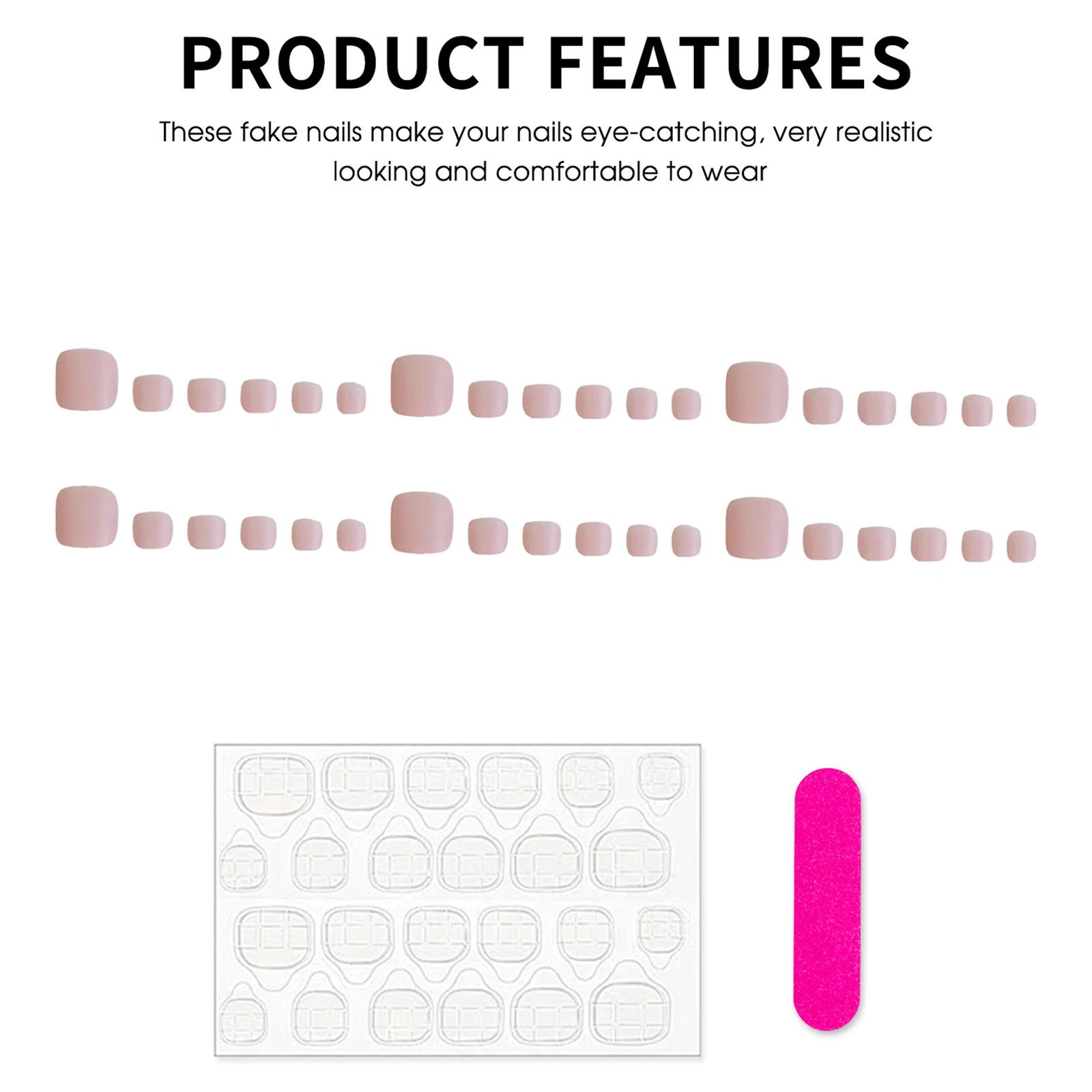 36pcs Matte Pink Solid Color Press On Toenails