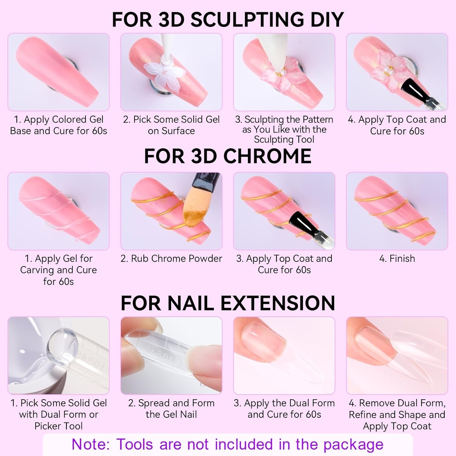 3D Nail Gel Art Set – 4 Silicone Molds & 15ML Builder Gel for Stunning Designs