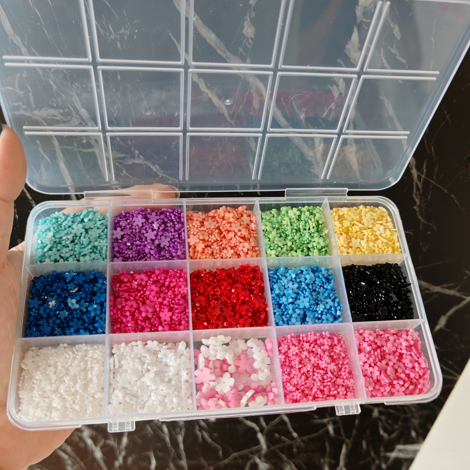 12/15Grids Acrylic Flower Nail Charms Mix Colors Set 3D Flower Nail Art Rhinesto