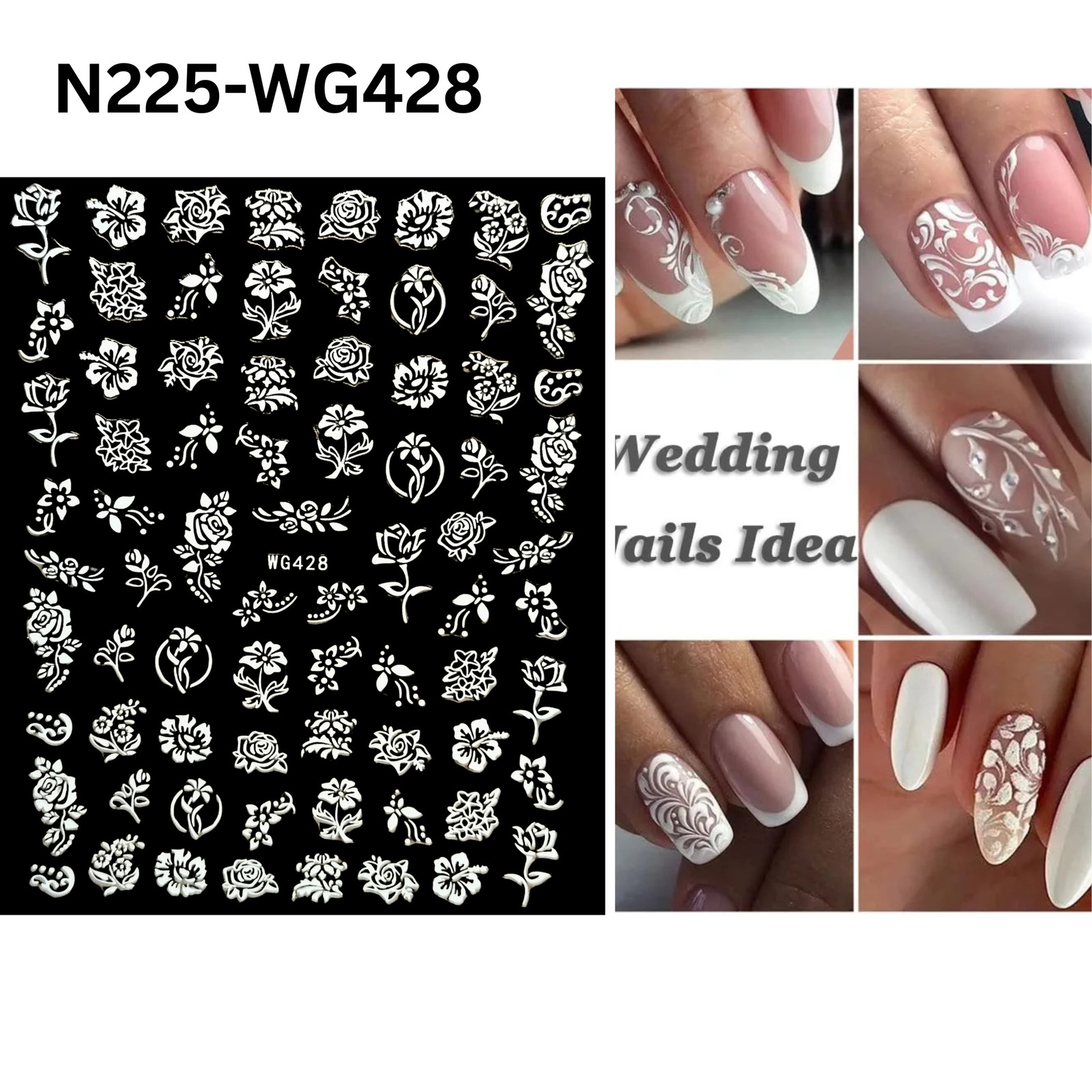 3D White Flower Nail Art Stickers – Embossed Floral Rose Decals – Self-Adhesive