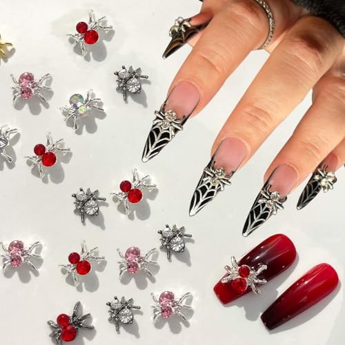 30Pcs Halloween 3D Spider Nail Charms – Gold Silver Red Jewelry Gems Shiny B-1