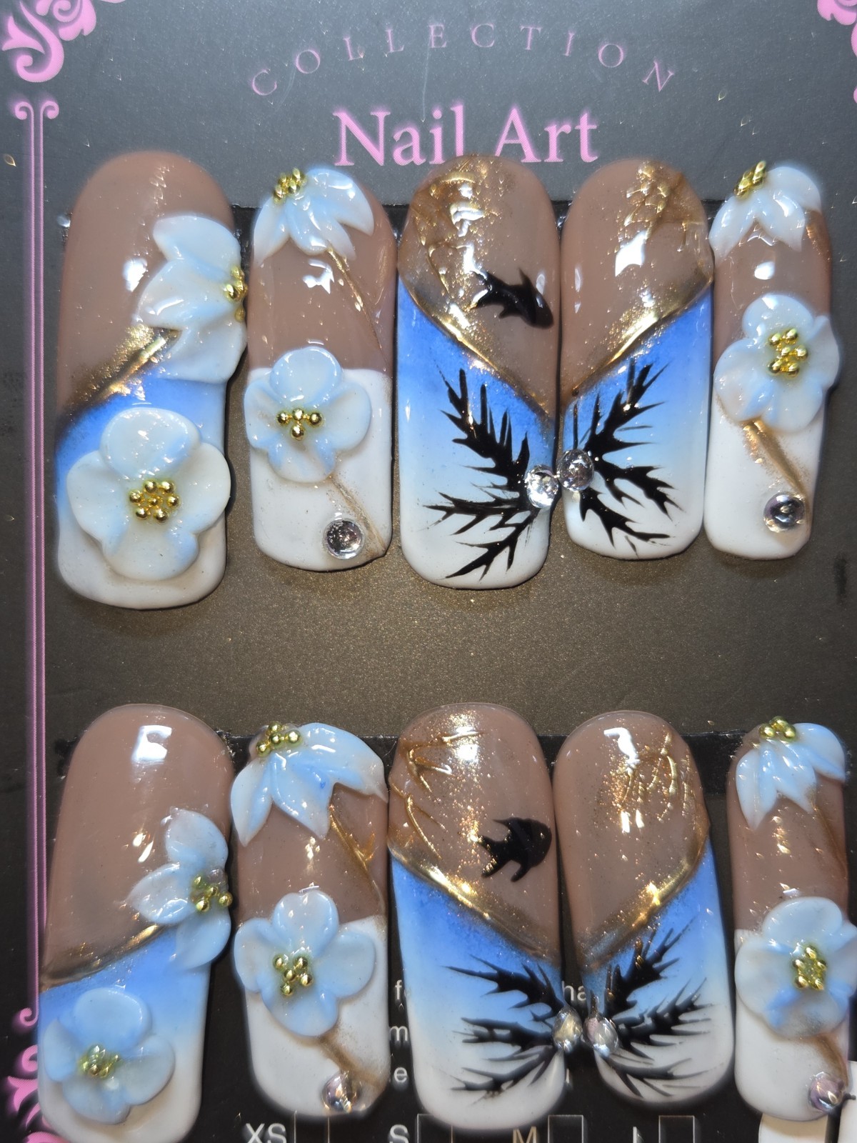 Press-On Nails Handmade medium Curvenails Blue,summertime, Beach,palm Trees