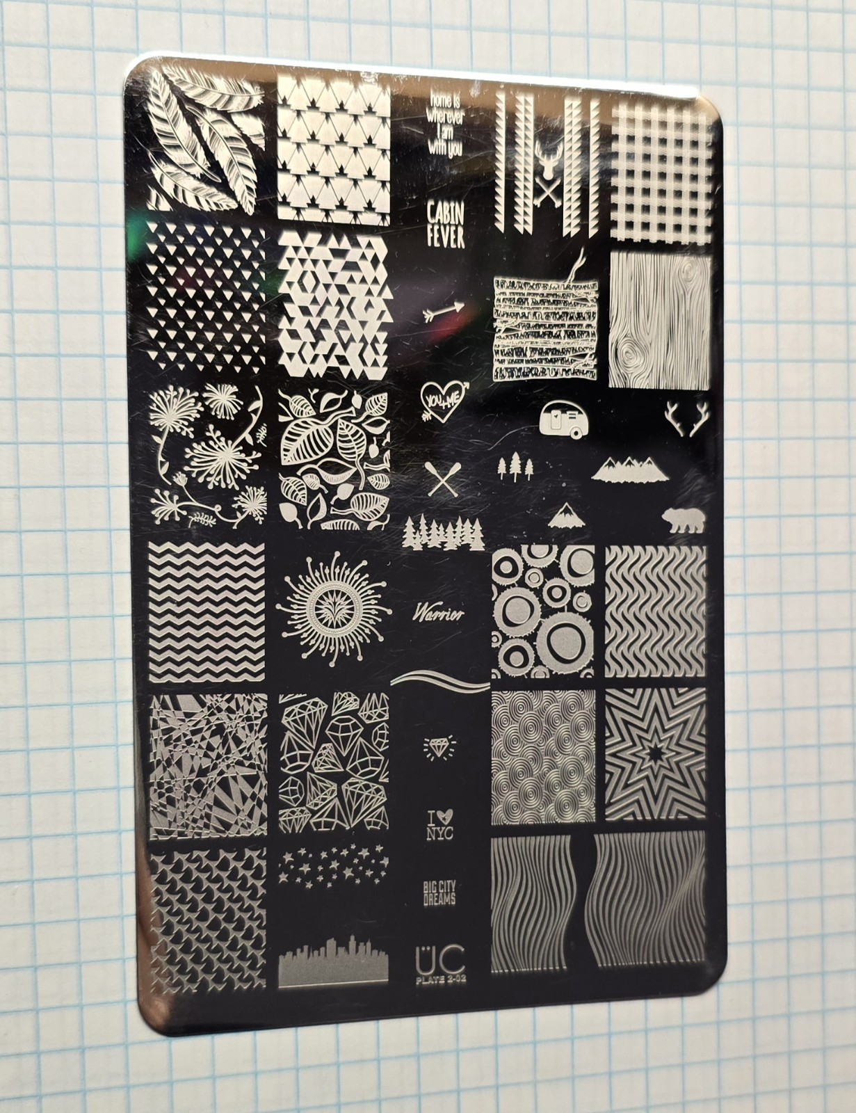 UBER CHIC UC 2-02 Nail Stamp Plate UberChic Big City Camping Plaid Nyc Cabin Bea
