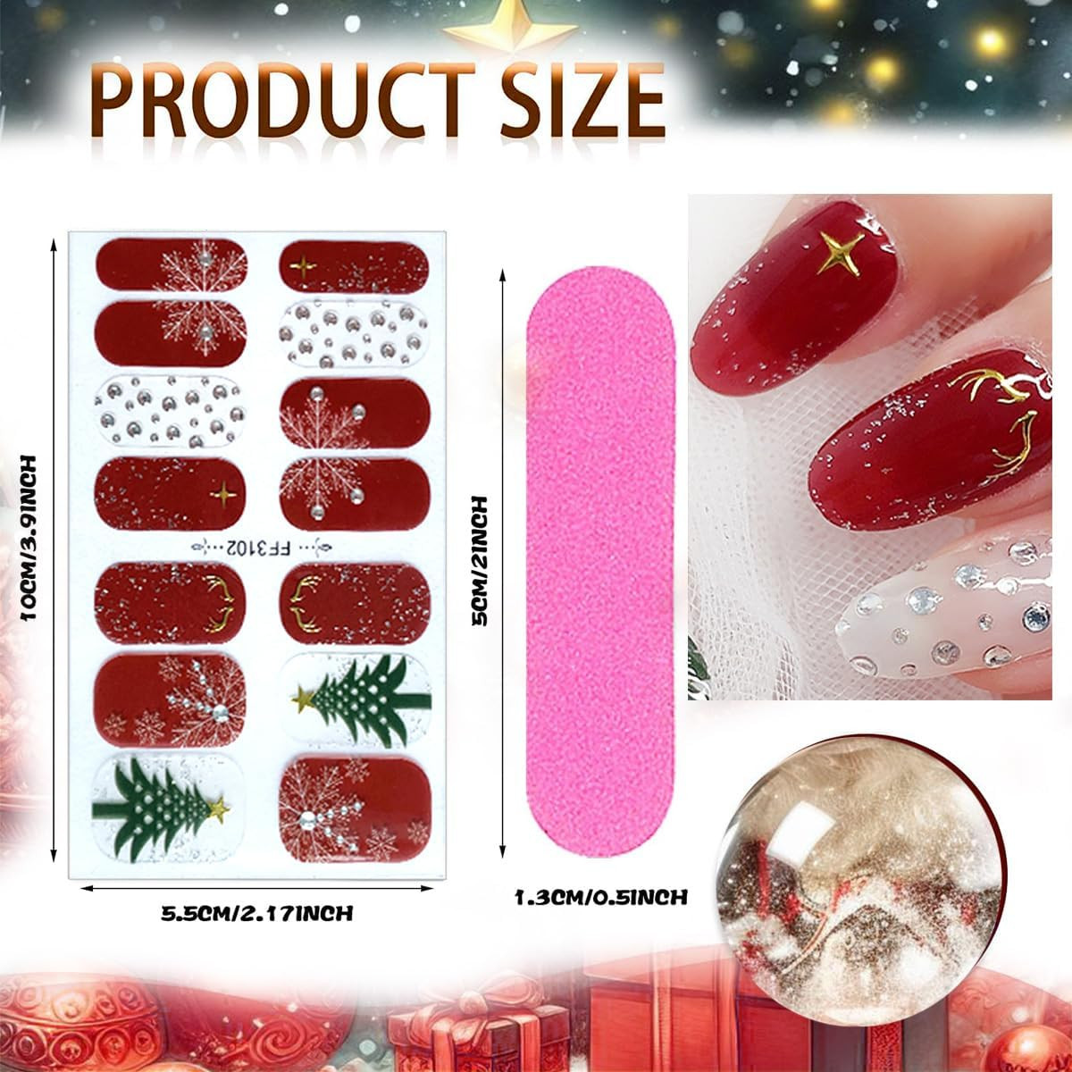 4 Sheets Christmas Nail Wraps Stickers 5D Charms White Snowflake Gel Nail Sticke