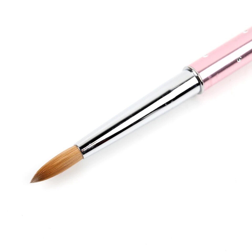 ACRYLIC NAIL BRUSH Kolinsky Sable Hair LIQUID POWDER 8 Crystal Pink Metal Handle