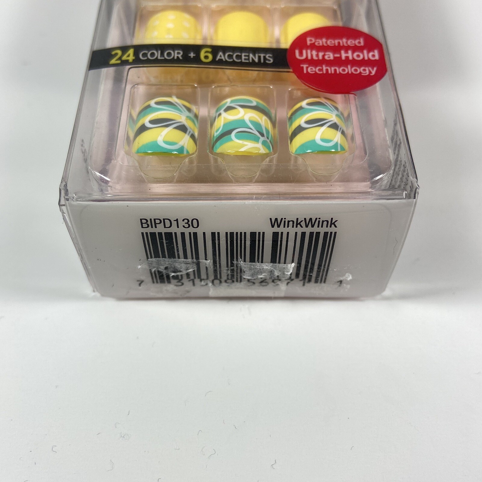 RARE Kiss Nails Impress Press On Manicure Short Gel Yellow White Floral Striped