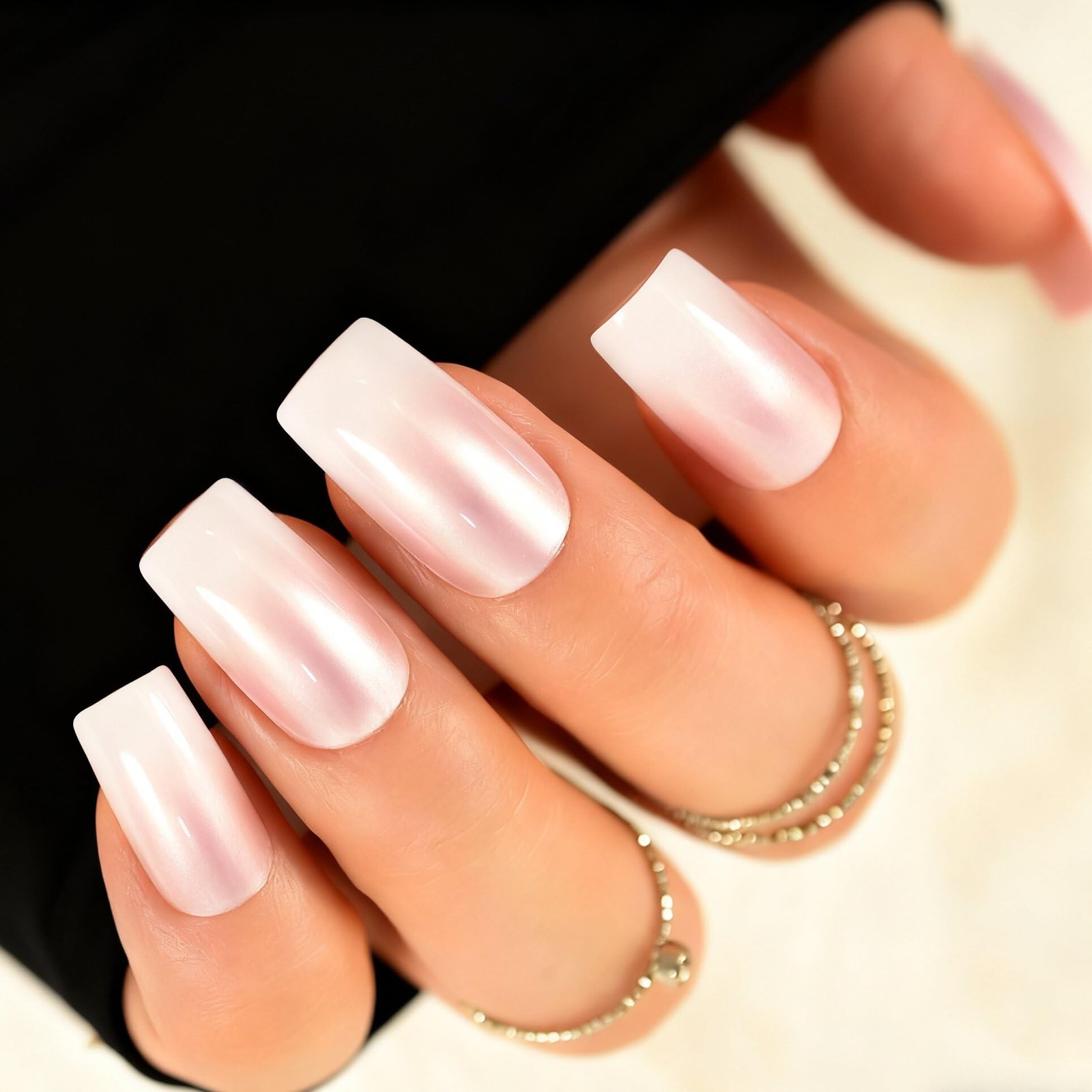 Elegant Pearl Pink French Press On Nails Medium – Ombre Acrylic False Glue On…