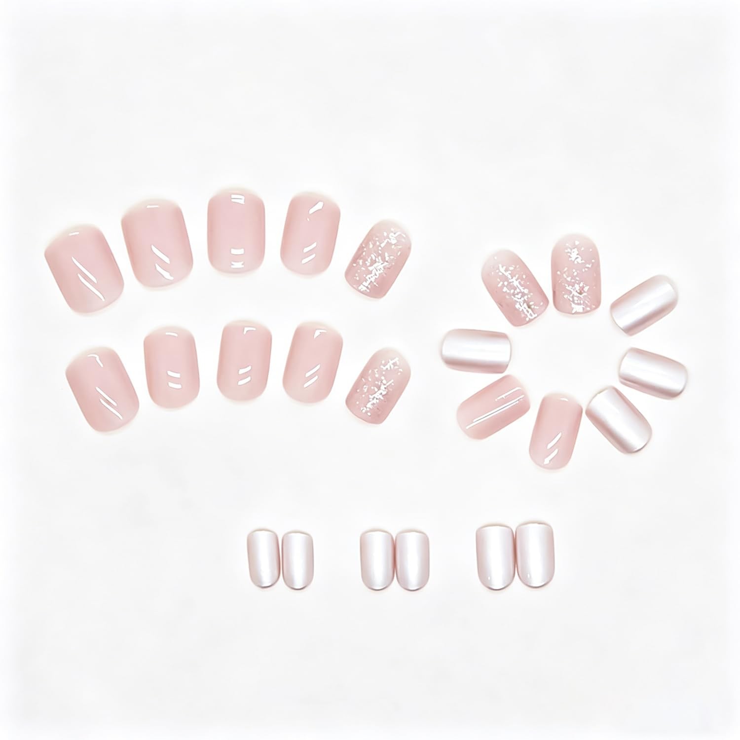 RIICFDD Short Square Press on Nails Glitter Nude Pink Fake Nails | Extra Short N