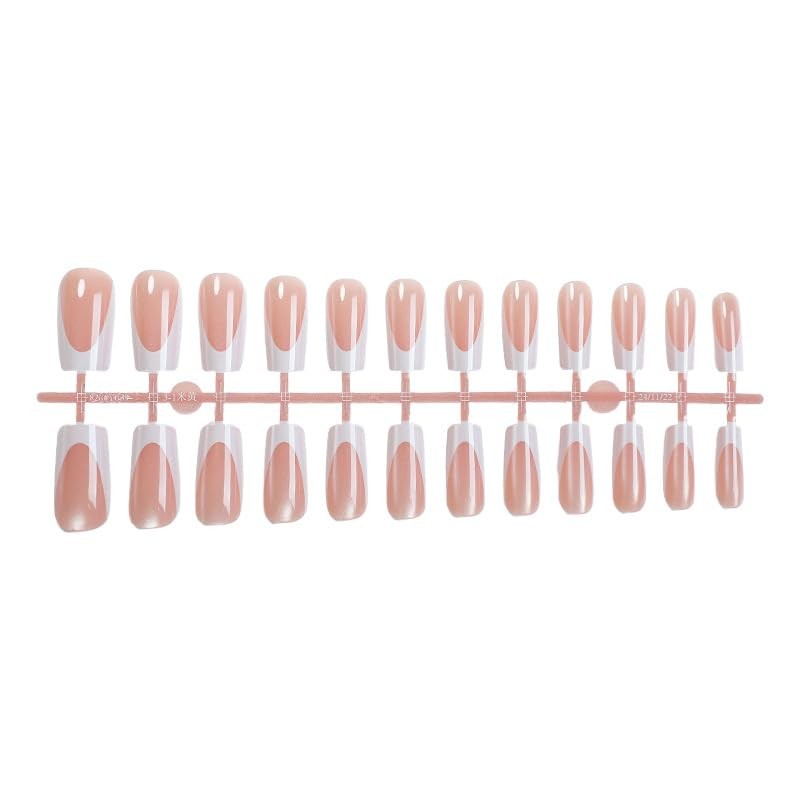 French Tip Press on Nails Medium Square Fake Nails Chrome Cat Eye False Nails…