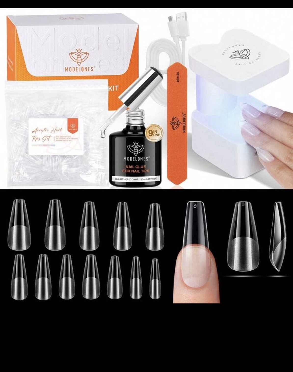 Modelones Clear French Full Cover Square Medium Nail Tips B302010372D