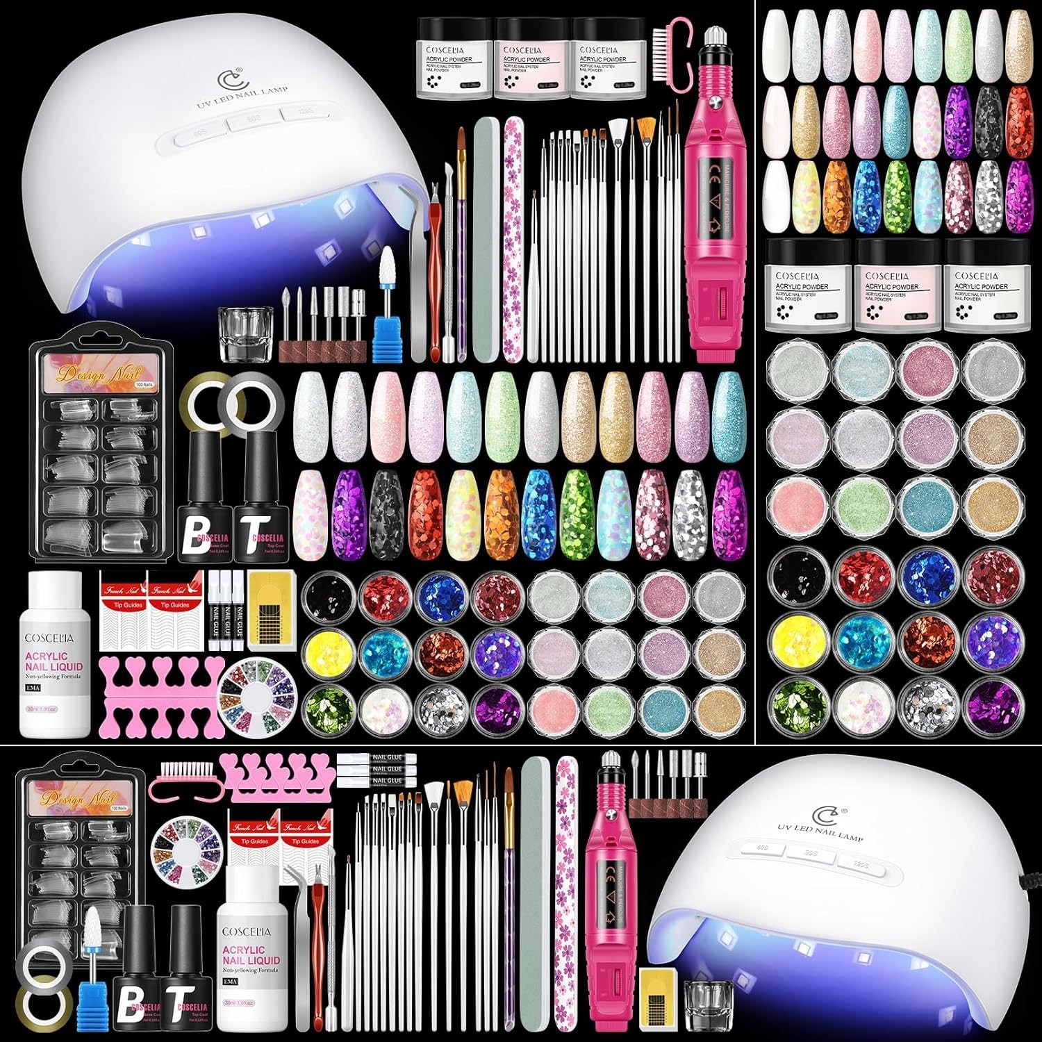58PCS Acrylic Nail Kit for Beginners with Everything, 3 Colors Professional A…