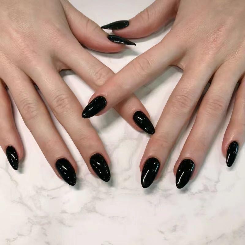 Handmade Press On Nail Almond Set Glossy Solid Color French Minimalist Daily