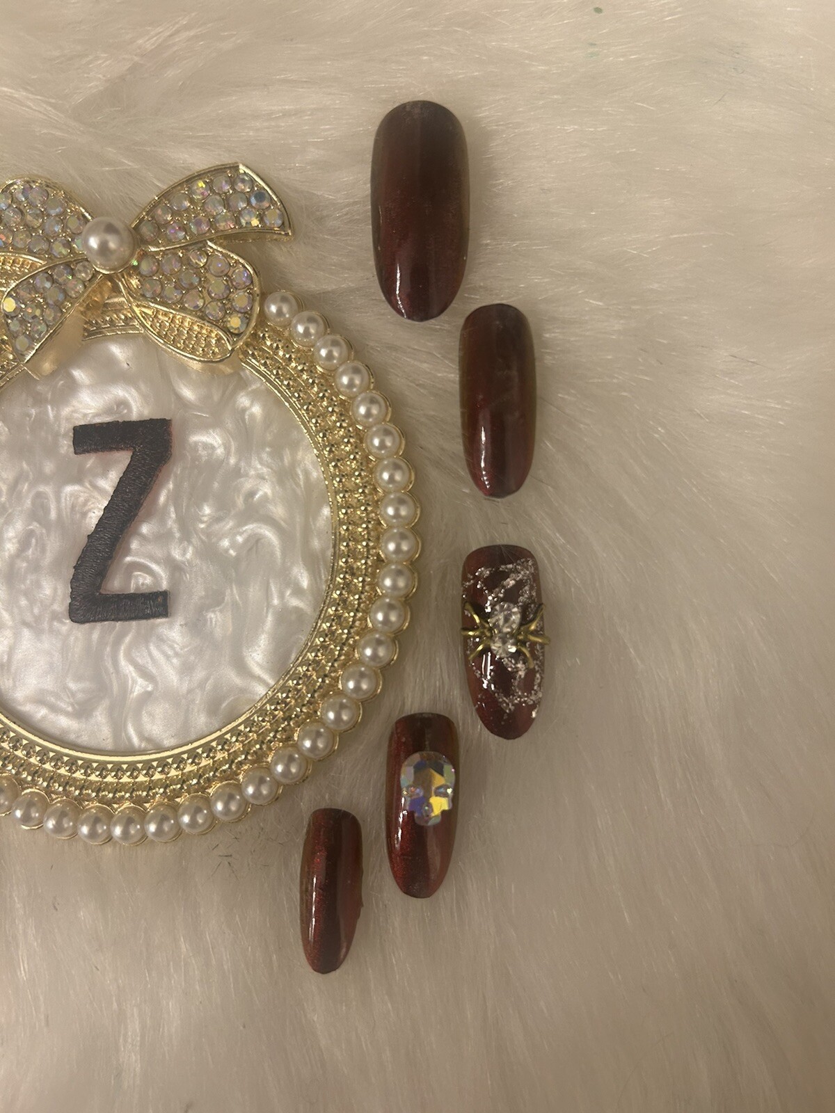 Z NAILZ Set Of Halloween/Gothic Dark Red Chrome Long Coffin Press On Nails