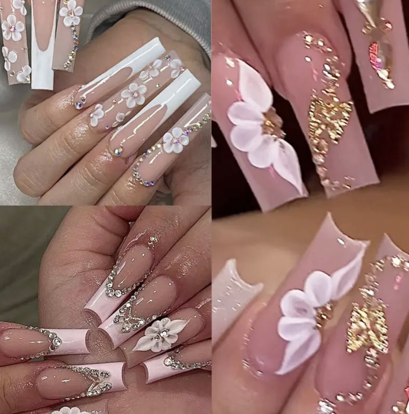 Trendy 5D Embossed White & Pink Butterfly Effect Nail Art Decor/Stickers