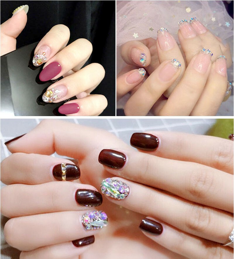 12Grid/Box 3D Nail Art Rhinestones Mix Size Flatback Glitter Diamonds Tips Decor