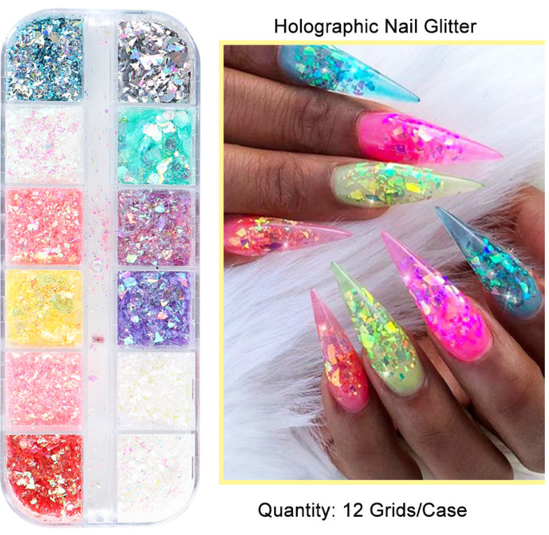 12 Grids/box Nail Art Glitter Powder Fairy Sequins Laser Flakes Decoration DIY K